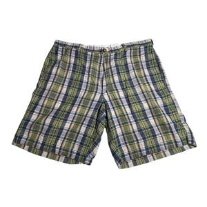 J. Crew Men's Plaid Shorts Size 36 Green Blue Casual Flat Front